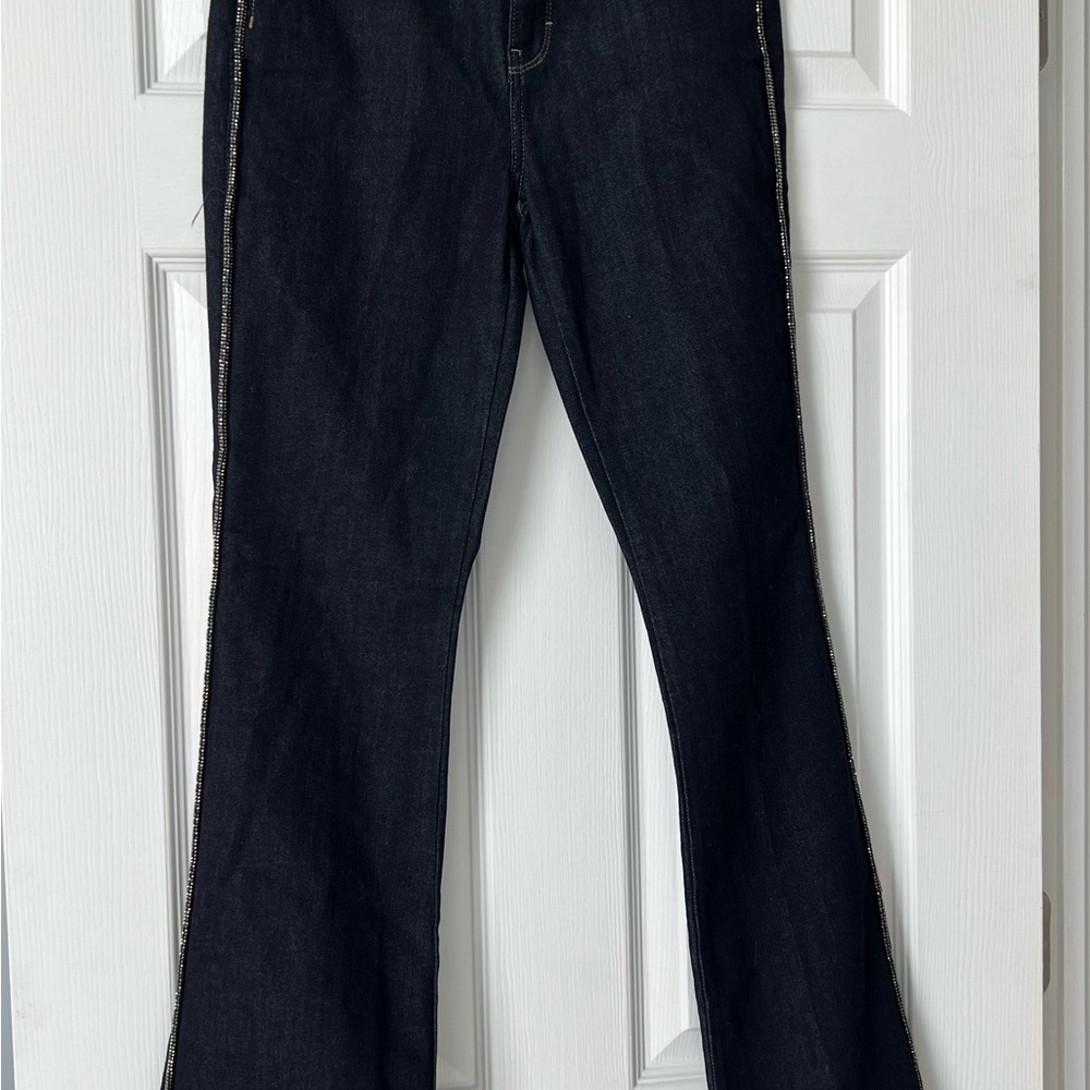 White House Black Market High-Rise skinny flare Jeans w/Rhinestone pinstripes - Picture 4 of 16